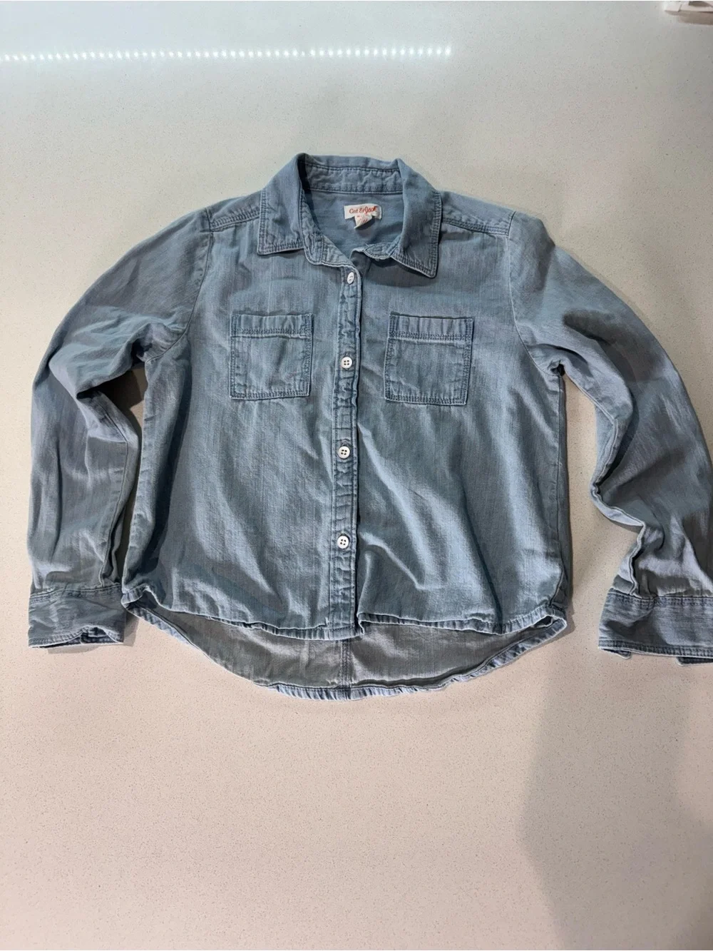 Cat & Jack Light Denim Button-Down Shirt - Girls